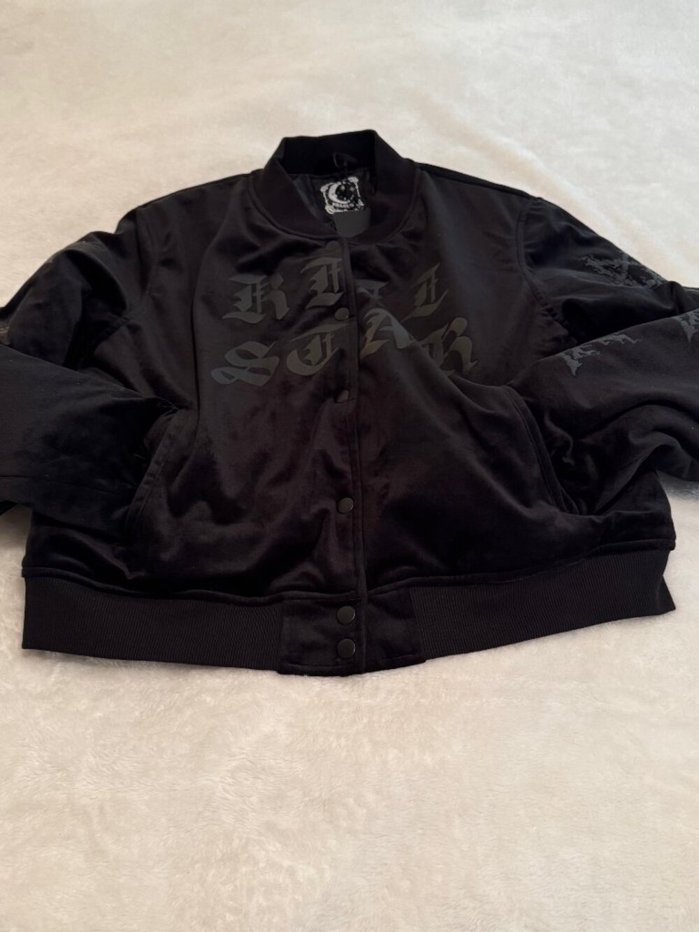 Killstar NWT Night Terror Varsity Black Cropped Velveteen Jacket Size XL